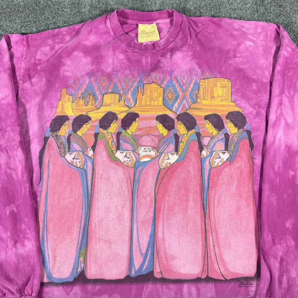 Vintage 2001 The Mountain Amado Pena Native American Tie Dye Pink LS Shirt XXL